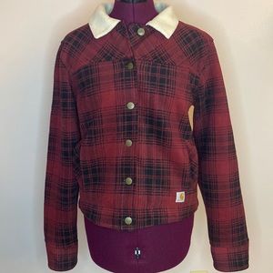 Carhartt red plaid jacket with Sherpa collar and roll cuffs, S